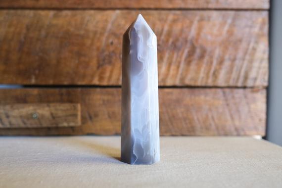 Large Banded Agate Tower | Gray Striped Agate Crystal Point