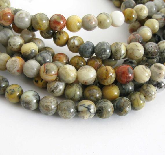 6mm Round Crazy Lace Agate Beads,  Great Colors, Natural Color Gemstone Beads, Aga214