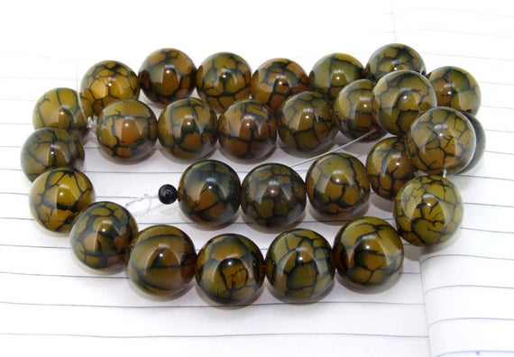 One Full Strand--- Round Candy Yellow Dragon Agate Gemstone Beads----14mm ----about 28pieces----15inch Strand