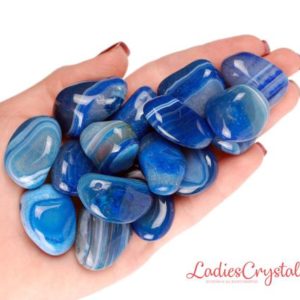 Shop Tumbled Agate Crystals & Pocket Stones! One Blue Banded Agate Tumbled Stone, Blue Agate Tumbled Stones, Tumbled Stones Blue Agate, Blue Agate Palm Stones, Blue Agate Smooth Stones | Natural genuine stones & crystals in various shapes & sizes. Buy raw cut, tumbled, or polished gemstones for making jewelry or crystal healing energy vibration raising reiki stones. #crystals #gemstones #crystalhealing #crystalsandgemstones #energyhealing #affiliate #ad