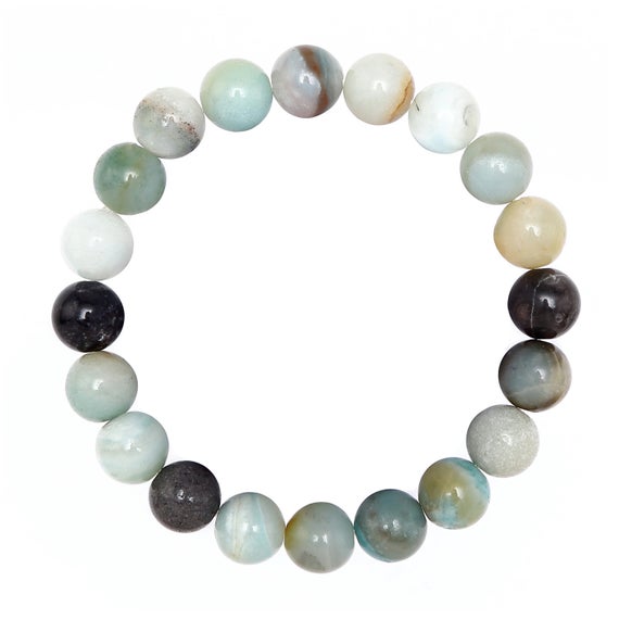 Multi-color Amazonite Bracelet Smooth Round Size 10mm 8mm 7.5" Length