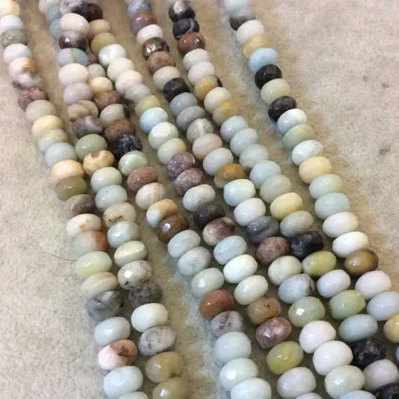 5mm X 8mm Faceted Mixed Amazonite Rondelle Shaped Beads With 1mm Holes - 16" Strand (approx. 79 Beads) - Natural Semi-precious Gemstone