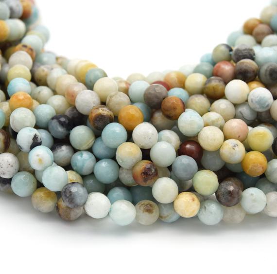 Multi-color Amazonite Beads- Flower Amazonite - Faceted Round Natural Gemstone Beads - 4mm 6mm 8mm 10mm 12mm Available