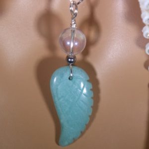 Shop Amazonite Necklaces! Amazonite Carved Angel Wing & Angel Aura Healing Stone Protection Necklace with Positive Energy! | Natural genuine Amazonite necklaces. Buy crystal jewelry, handmade handcrafted artisan jewelry for women.  Unique handmade gift ideas. #jewelry #beadednecklaces #beadedjewelry #gift #shopping #handmadejewelry #fashion #style #product #necklaces #affiliate #ad