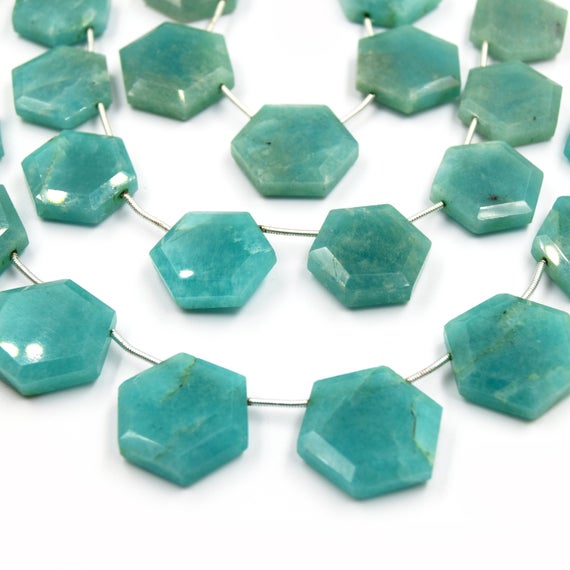 Amazonite Beads | Hand Cut Indian Gemstone | Hexagon Shaped Beads | High Quality Amazonite | Loose Gemstone Beads | Two Sizes Available