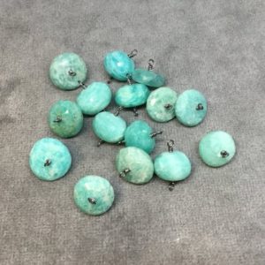 Shop Amazonite Rondelle Beads! Amazonite Bezel | Gunmetal Plated Natural Facted Rondelle Shaped Loop Connector – Measuring 11mm x 13mm, Approx. – Sold Individually | Natural genuine rondelle Amazonite beads for beading and jewelry making.  #jewelry #beads #beadedjewelry #diyjewelry #jewelrymaking #beadstore #beading #affiliate #ad