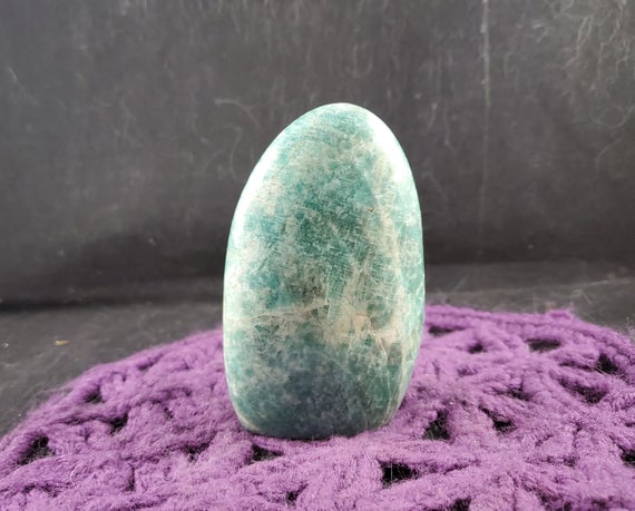 Amazonite Polished Freeform Healing Stones Display Crystal Self Standing Green Silver Shimmer Crystal