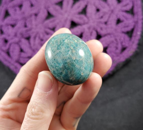 Amazonite Tumbled Pocket Stone Green Crystal Stones Crystals Small Palm Stone Unique Natural Green Silver Shimmer