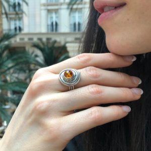 Shop Amber Rings! Swirl Ring, Natural Amber, Solitaire Ring, Vintage Ring, Yellow Ring, Round Ring, Bohemian Ring, Amber Ring, Spiral Ring, Solid Silver Ring | Natural genuine Amber rings, simple unique handcrafted gemstone rings. #rings #jewelry #shopping #gift #handmade #fashion #style #affiliate #ad