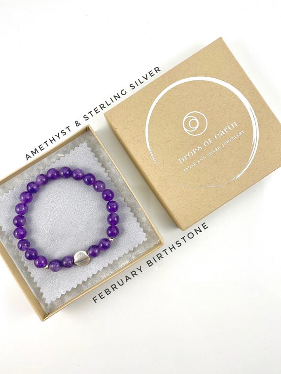 Amethyst Bracelet Sterling Silver, February Birthstone, Calming Bracelet