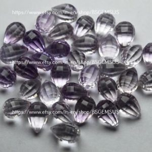 3 Matched Pairs,Natural Pink Amethyst Step Cut Drops Shaped Briolettes,Size 8x12mm | Natural genuine beads Gemstone beads for beading and jewelry making.  #jewelry #beads #beadedjewelry #diyjewelry #jewelrymaking #beadstore #beading #affiliate #ad