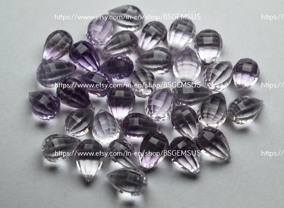 3 Matched Pairs,natural Pink Amethyst Step Cut Drops Shaped Briolettes,size 8x12mm