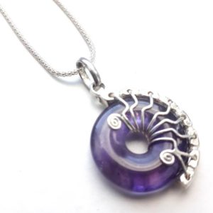 Shop Amethyst Pendants! Unusual Handmade Amethyst necklace, 20mm gemstone donut  wire wrapped in sterling silver. | Natural genuine Amethyst pendants. Buy crystal jewelry, handmade handcrafted artisan jewelry for women.  Unique handmade gift ideas. #jewelry #beadedpendants #beadedjewelry #gift #shopping #handmadejewelry #fashion #style #product #pendants #affiliate #ad