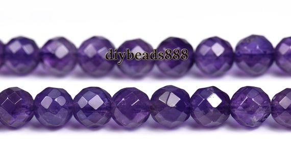 Crystal Quartz,15 Inch Full Strand Amethyst Faceted(64 Faces) Round Beads,crystal Beads,purple Color 6mm
