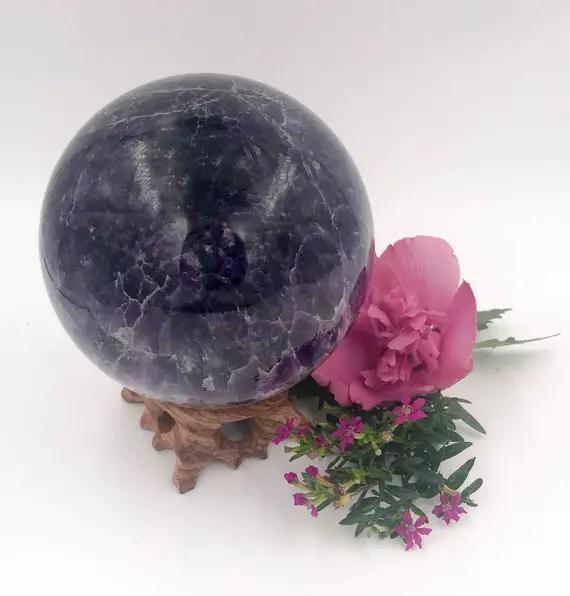 Large Amethyst Sphere With Rosewood Stand  - The Stone Of Focus And Balance
