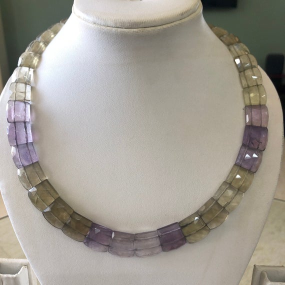 Natural Ametrine Layout Necklace Gemstone Bib Necklace Cleopatra Necklace Collar Necklace For Women, 12"/9mm To 14mm 34 Pieces, Gds1904