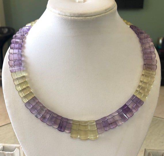 Natural Ametrine Layout Necklace Gemstone Bib Necklace Cleopatra Necklace Collar Necklace For Women, 12"/10mm To 19mm 65 Pieces, Gds1901
