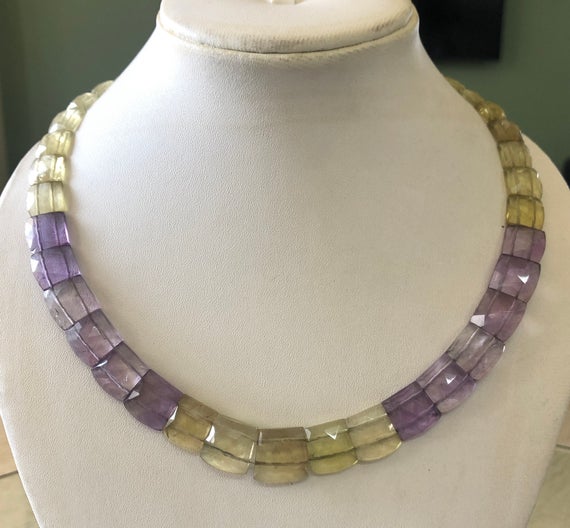Natural Ametrine Layout Necklace Gemstone Bib Necklace Cleopatra Necklace Collar Necklace For Women, 12"/9mm To 14mm 37 Pieces, Gds1903