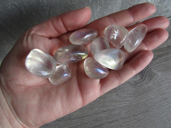 Angel Aura Quartz Tumbled Stone 1 Inch + Crystal