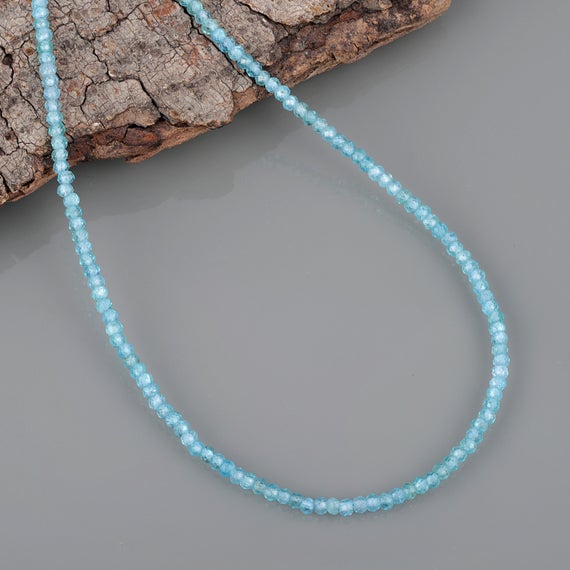 Natural Neon Apatite Gemstone Beaded Necklace, Aaa+ Faceted Rondelle Jewelry Handmade Beads Necklace Christmas, Birthday, Aniversary Gift