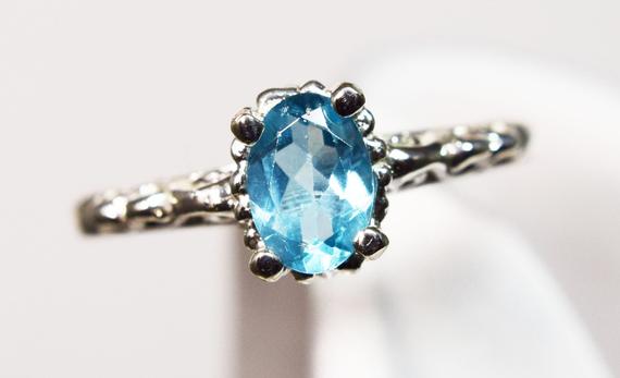 Apatite Ring, Genuine Gemstone 7x5mm Oval .68ct , Set In Solitaire Scrolled 925 Sterling Silver Ring