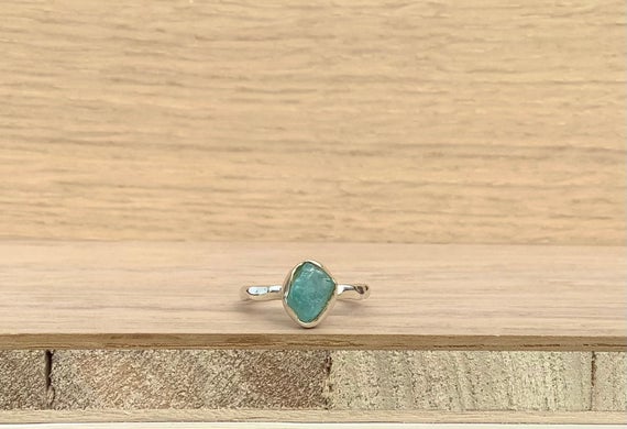 Gemstone Silver Ring, Raw Blue Apatite, Rough Natural Gemstone Silver Jewellery