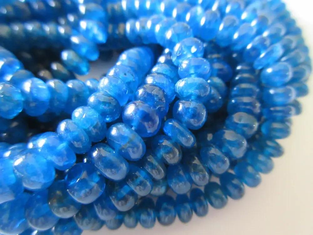 Apatite Smooth Rondelle Beads, Neon Blue Apatite Rondelles, 4mm To 7mm, 16inch Strand, Gds718