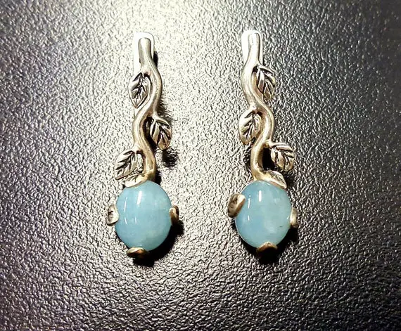 Aquamarine Earrings, Natural Aquamarine, March Birthstone, Leaf Earrings, Blue Earrings, Dainty Earrings, Blue Earrings, Aqua Earrings