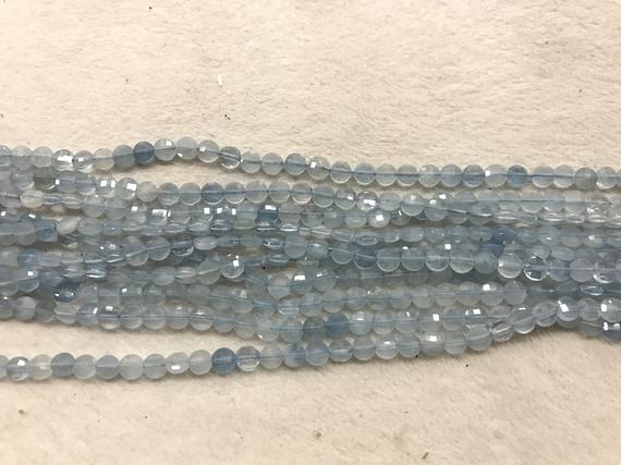 Faceted Aquamarine Blue 4.5-5mm Flat Round Cut Natural Gemstone Coin Grade A Loose Beads 15 Inch Jewelry Bracelet Necklace Material Supply