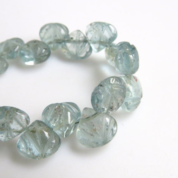 Natural Blue Aquamarine Hand Carved Heart Shaped Briolette Beads, 8-10mm/7mm Aquamarine Carving Gemstone Beads, Sold As 11"/5.5", Gds1307