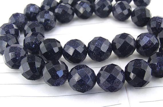 One Full Strand -- Charm Starry Sky Faceted Blue Goldstone Blue Aventurine Gemstone Beads--- 12mm ----about 33 Pieces---- 15" In Length