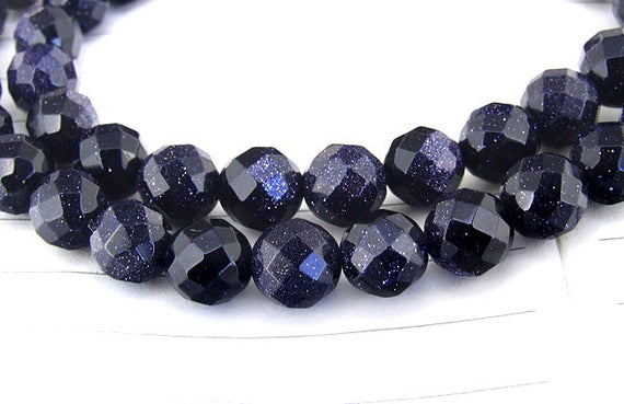 One Full Strand -- Charm Starry Sky Faceted Blue Goldstone Blue Aventurine Gemstone Beads--- 8mm ----about 49 Pieces---- 15" In Length