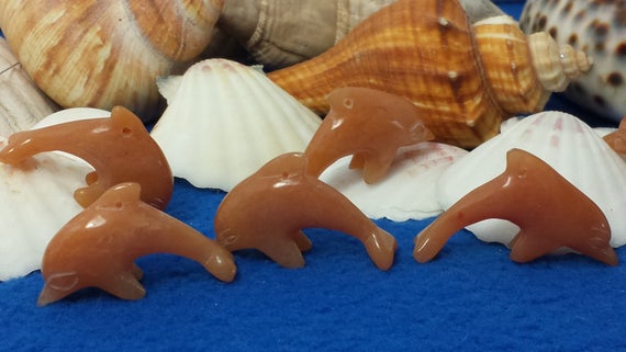 Red Aventurine Hand Carved Dolphin Beads, Around 33mm X 20mm X 9mm Natural Untreated Red Aventurine 4-6 Grams