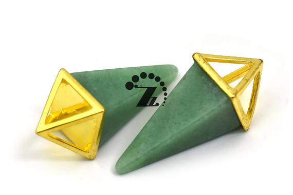 Aventurine,5 Pcs Of Green Aventurine Tetrahedron Point Pendant Bead,charms,tower,spike Pendants,chakra,reiki,healing Pendants,17x43mm