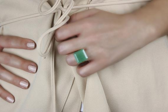 Square Cut Aventurine Ring · Statement Square Ring · Real Natural Aventurine Ring · Green Gemstone Ring For Mom