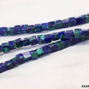 Shop Azurite Beads! S/ Azurite Malachite 3x3mm/ 4x4mm Cube beads 16" strand Routinely enhanced blue/green beads nice cutting for jewelry making | Natural genuine beads Azurite beads for beading and jewelry making.  #jewelry #beads #beadedjewelry #diyjewelry #jewelrymaking #beadstore #beading #affiliate #ad