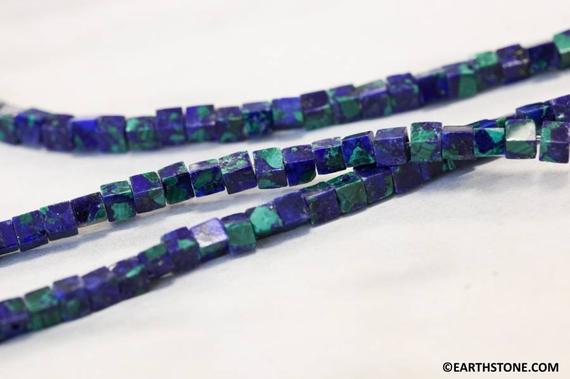 S/ Azurite Malachite 3x3mm/ 4x4mm Cube Beads 16" Strand Routinely Enhanced Blue/green Beads Nice Cutting For Jewelry Making