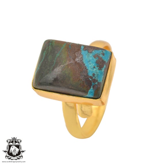 Size 10.5 - Size 12 Azurite Malachite Ring Meditation Ring 24k Gold Ring Gpr1097