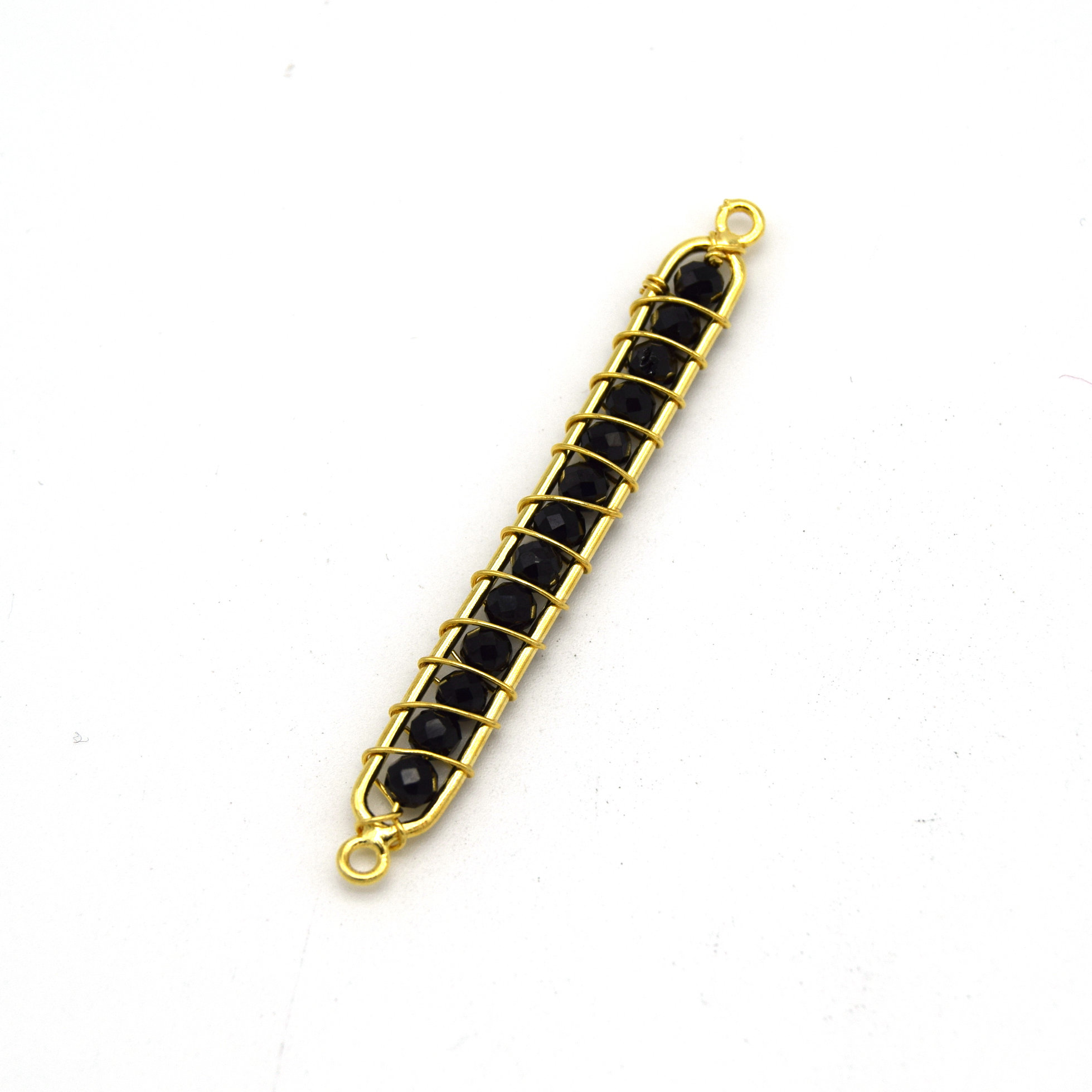 Black Spinel Bezel | 42mm X 4mm Gold Wire Wrapped Bead Inclosure Pendant Connector