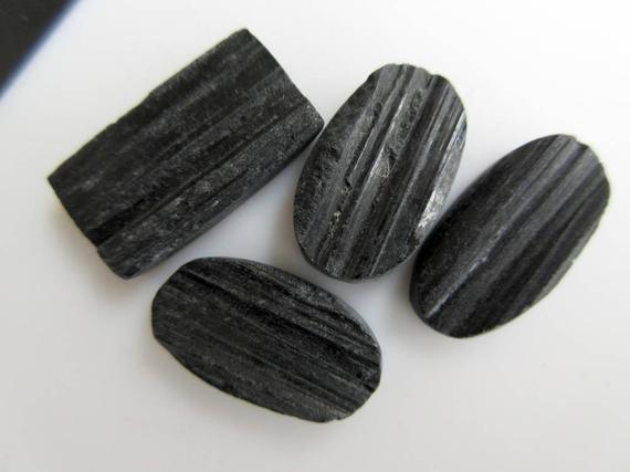 4 Pieces Huge 20mm To 27mm Raw Rough Black Tourmaline Mix Shaped Specially Cut For Creating Beautiful Jewelry, Bb471