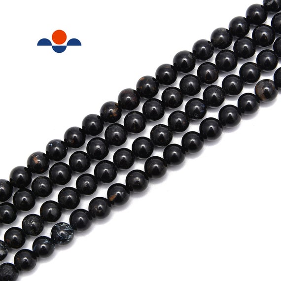 Black Tourmaline With Brown Matrix Smooth Round Beads 6mm 8mm 10mm 15.5" Strand
