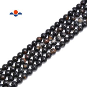 Shop Black Tourmaline Beads! Natural Black Tourmaline With Iron Matrix Smooth Round Beads 6mm 8mm 15.5"Strand | Natural genuine beads Black Tourmaline beads for beading and jewelry making.  #jewelry #beads #beadedjewelry #diyjewelry #jewelrymaking #beadstore #beading #affiliate #ad