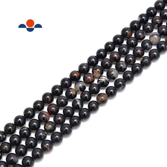 Natural Black Tourmaline With Iron Matrix Smooth Round Beads 6mm -12mm 15.5"strd