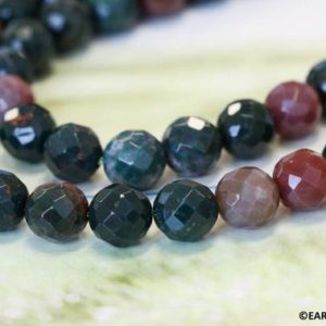 Shop Bloodstone Faceted Beads! M/ Blood Stone 10mm Faceted Round beads 16" strand Natural green/red gemstone beads for jewelry making | Natural genuine faceted Bloodstone beads for beading and jewelry making.  #jewelry #beads #beadedjewelry #diyjewelry #jewelrymaking #beadstore #beading #affiliate #ad