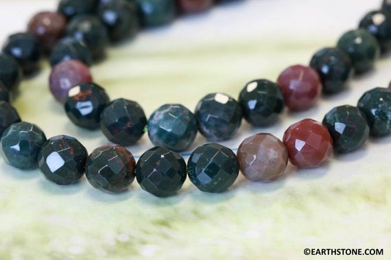 M/ Blood Stone 10mm Faceted Round Beads 16" Strand Natural Green/red Gemstone Beads For Jewelry Making