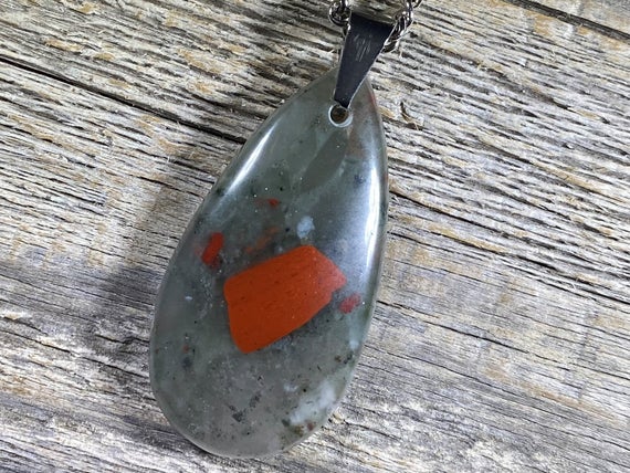 Unisex Bloodstone, Stainless Steel Healing Stone Necklace With Positive Healing Energy !
