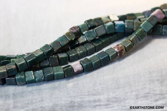 S/ Blood Stone 4x4mm Cube Beads 16" Strand Natural Dark Green Cube Beads For Jewelry Making