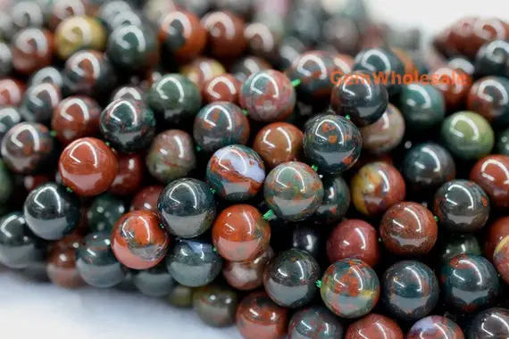 15.5" 10mm/12mm Natural Indian Bloodstone Round Beads, Indian Blood Stone Beads, Green Red Multi Color Semi-preciouse Stone Beads,