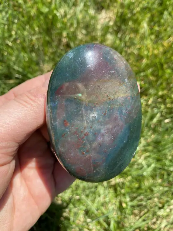 Bloodstone Polished Worry Stone - (2.25" - 3") - Tumbled Bloodstone Oval Palm Stone - Large Bloodstone Gemstone - Bloodstone Healing Crystal