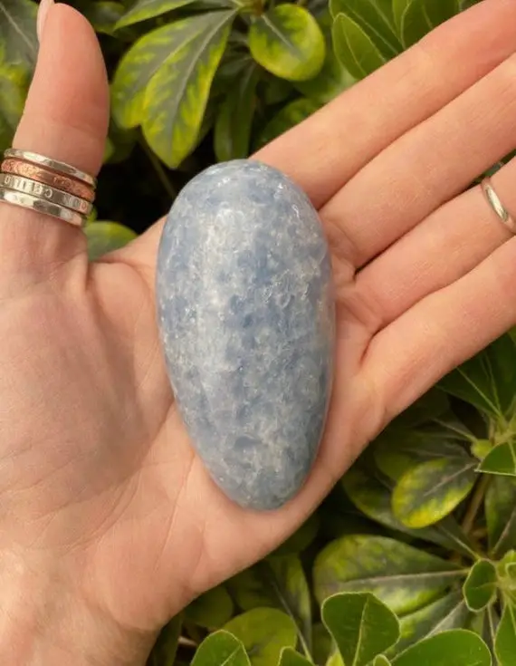 Blue Calcite Palm Stone, Blue Calcite Stone, Palm Stone, Massage Wand, Blue Calcite Stone